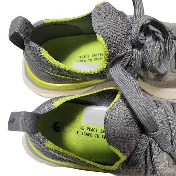 Nike React Fly Knit Size 8 Mens Gray and Neon - Picture 7 of 9